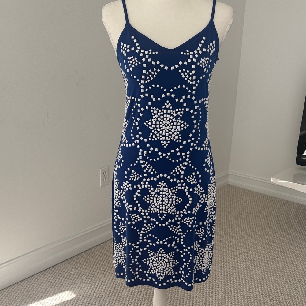 Michael Kors Blue and White Patterned Dress